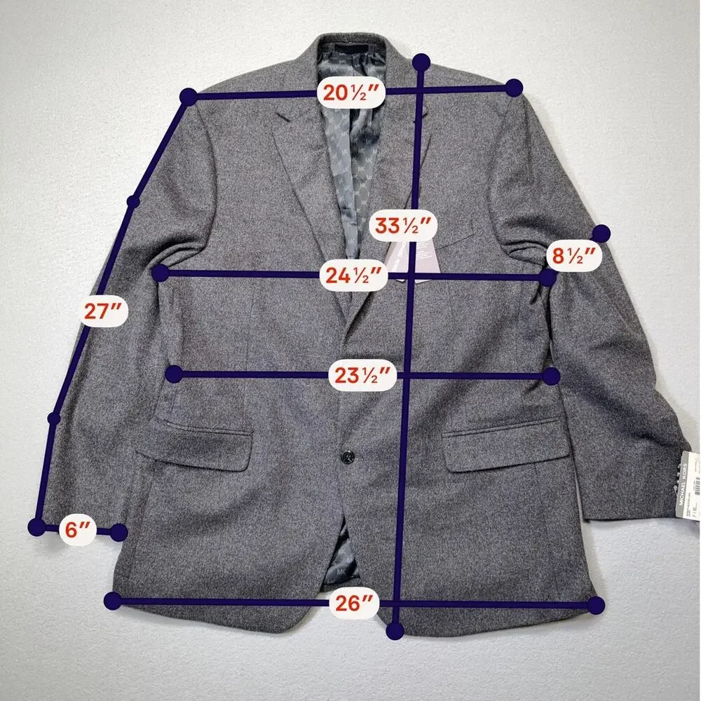 Michael Kors Men's Wool Cashmere Luxury Classic Fit Sport Coat Charcoal 46L $450